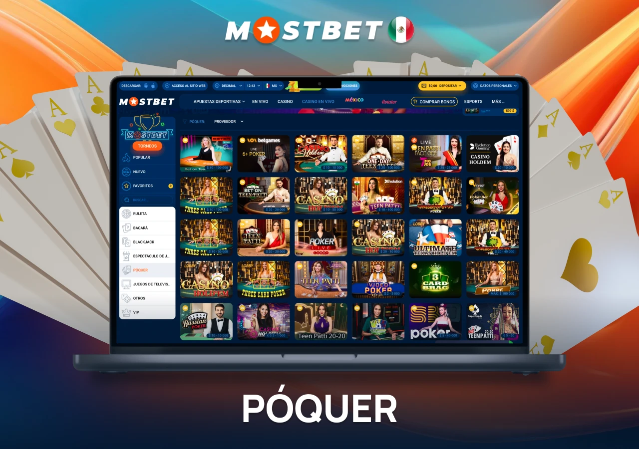 Diversidad de juegos de póker en el casino en línea Mostbet