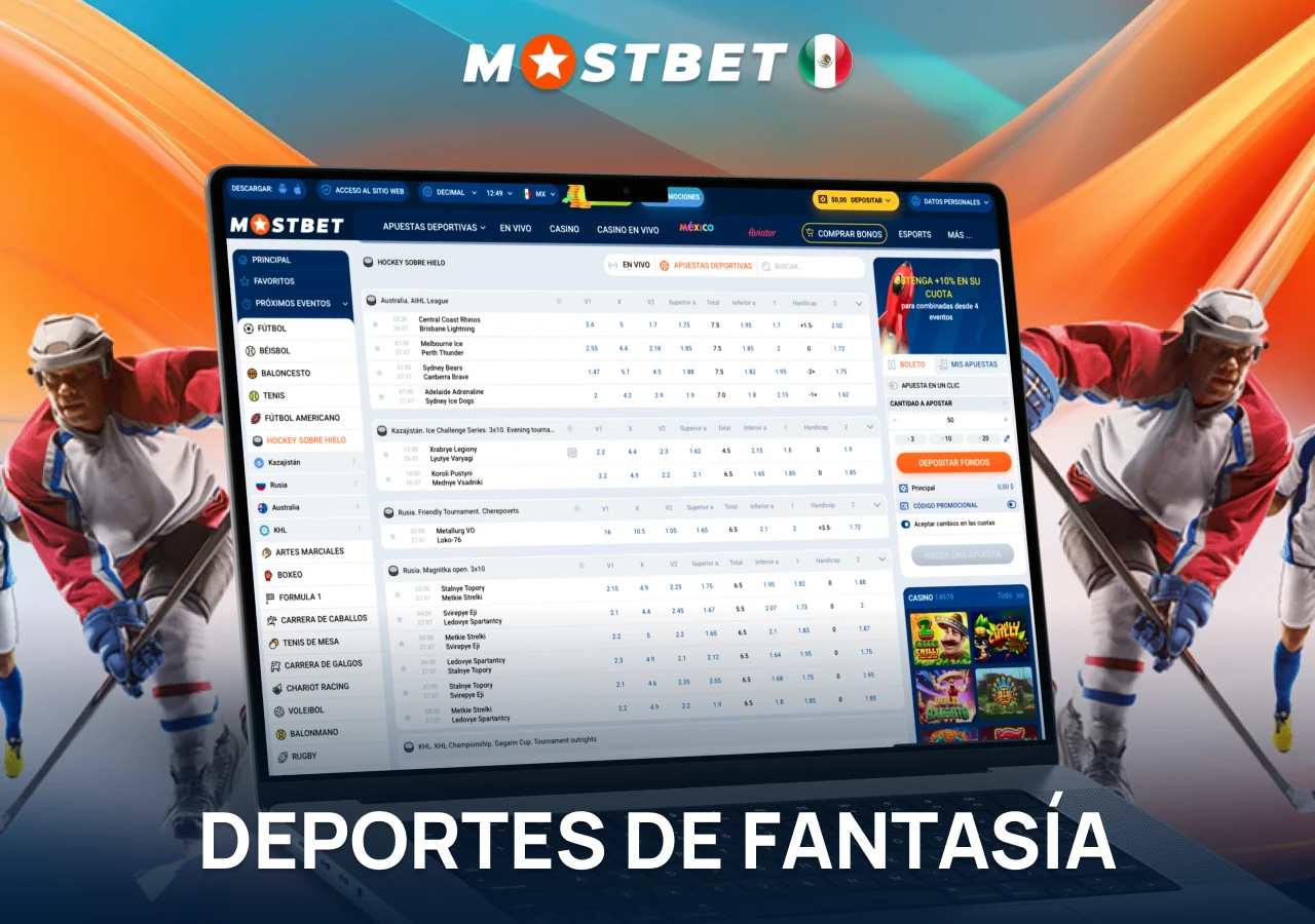 Experiencia en deportes de fantasía en la plataforma de Mostbet.
